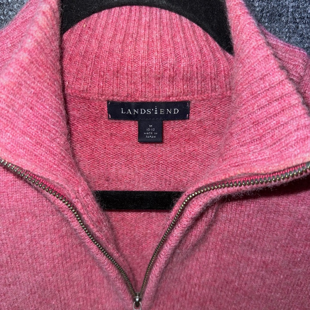 Lands End Pink Lambswool Cashmere Quarter Zip Sweater Women's Medium 10-12